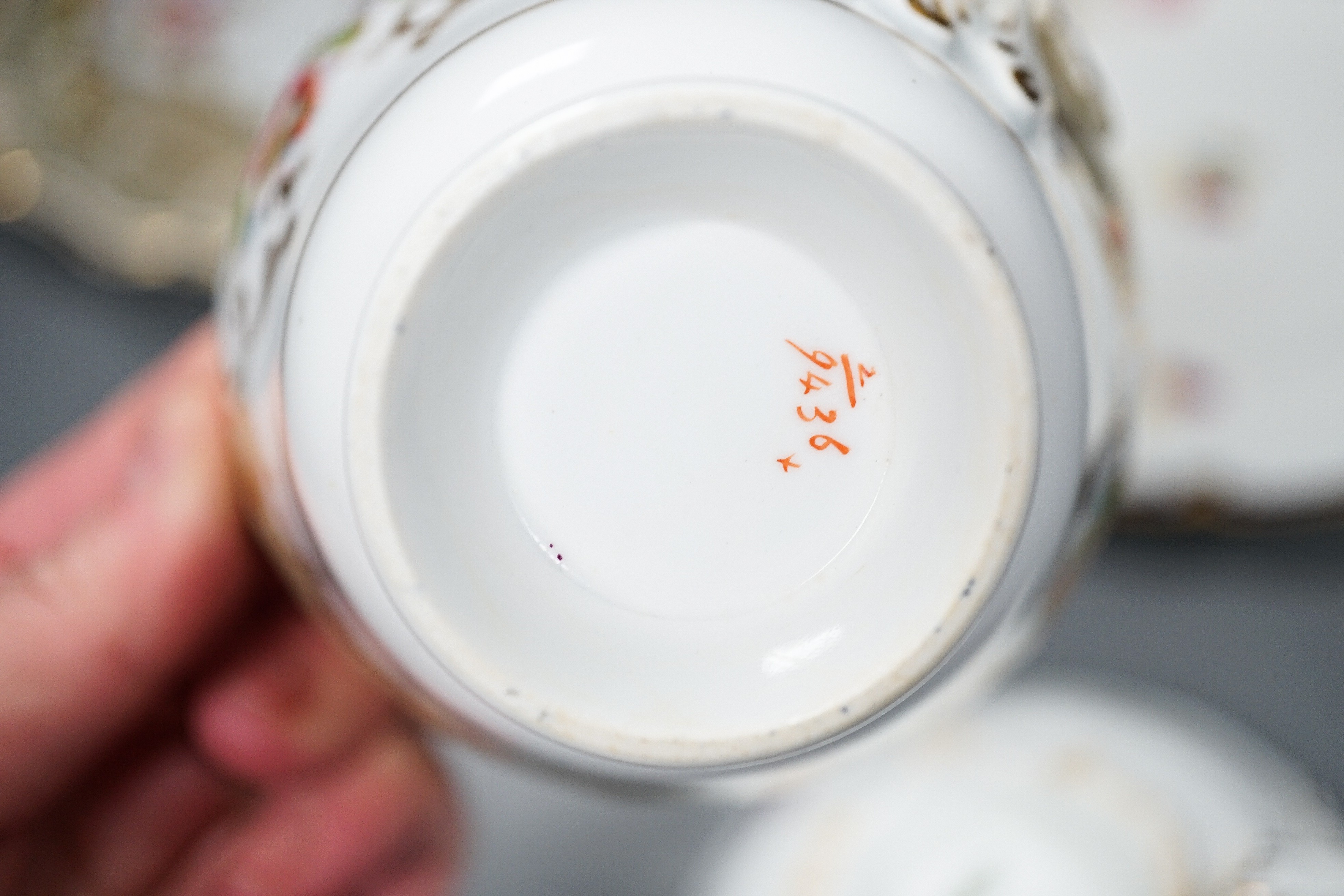 A Copeland and Garrett porcelain part dessert service, a Ridgway type porcelain part desert service and a Cauldon part tea set